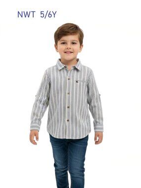 ME & HENRY Multi Stripe Long Sleeve Button Down Woven Shirt - size 5/6Y